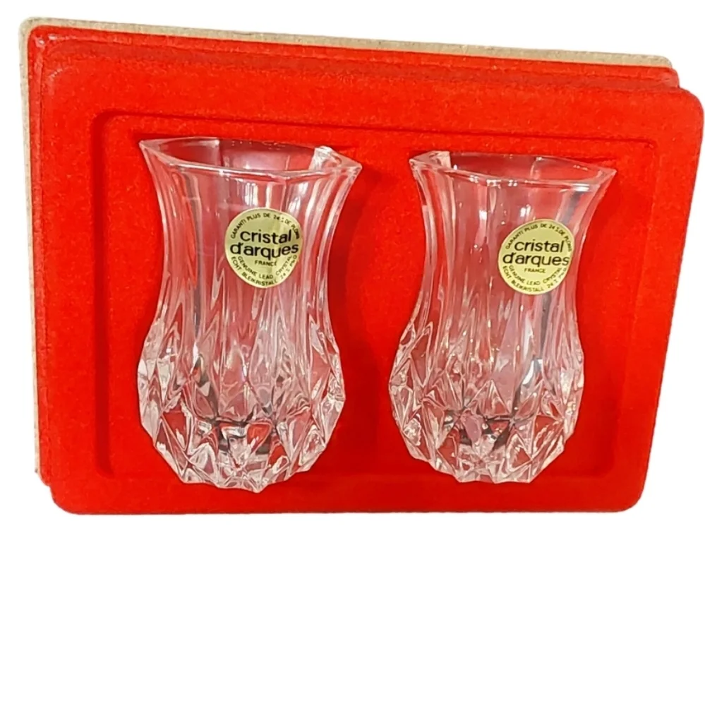 CRISTAL D'ARQUES FRANCE VIOLETTE‎ SET OF 2 BUD VASE